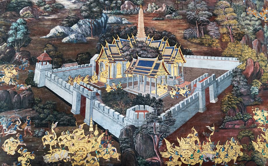 Ramakien-Wandmalereien im Phra Rabieng.