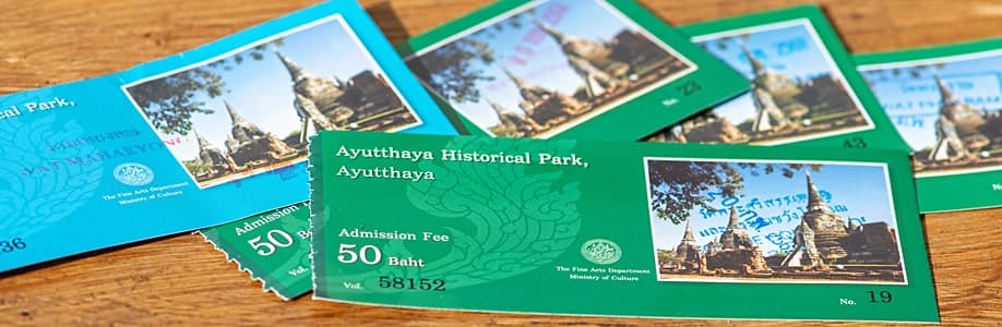 Eintrittskarten für den Geschichtspark Ayutthaya.