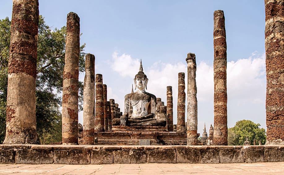 Wat Mahathat im Geschichtspark Sukhothai in Nordthailand.