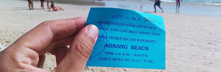 Mein Ticket für die Fahrt zum Railay Beach mit dem Longtailboot.